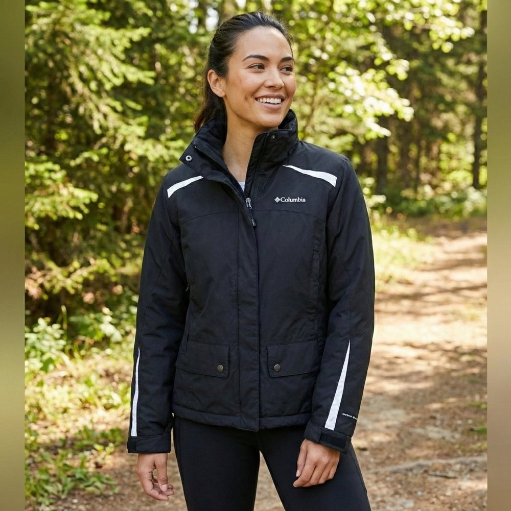 Columbia Black Jacket with White Reflective Accents M